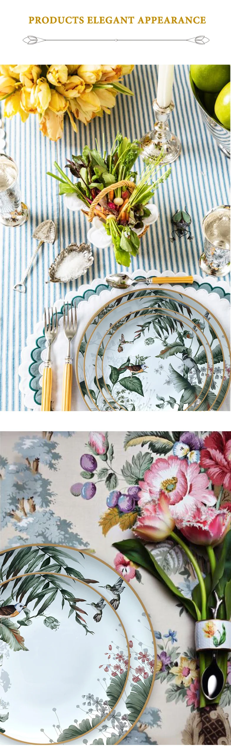 Ohere Latest Customized Green Fine Bone China Dinner Set Wedding Lovely