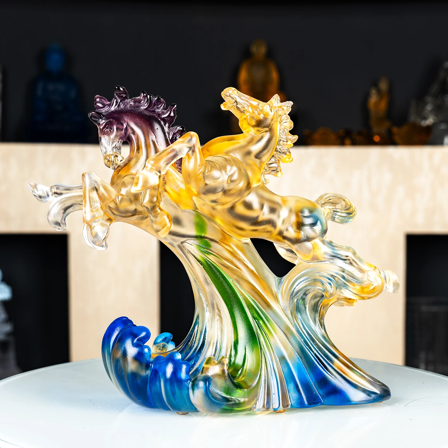 Small Bridge Decoration Crafts Enterprise Annual Contribution Award 3D Horse Colored Glaze Crystal Trophy Award for Gifts