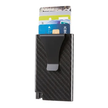 Credit Card Holder Men Automatic Pop Up Wallet Case Slim Minimalist RFID Blocking  Carbon Fiber Wallet With Money Clip
