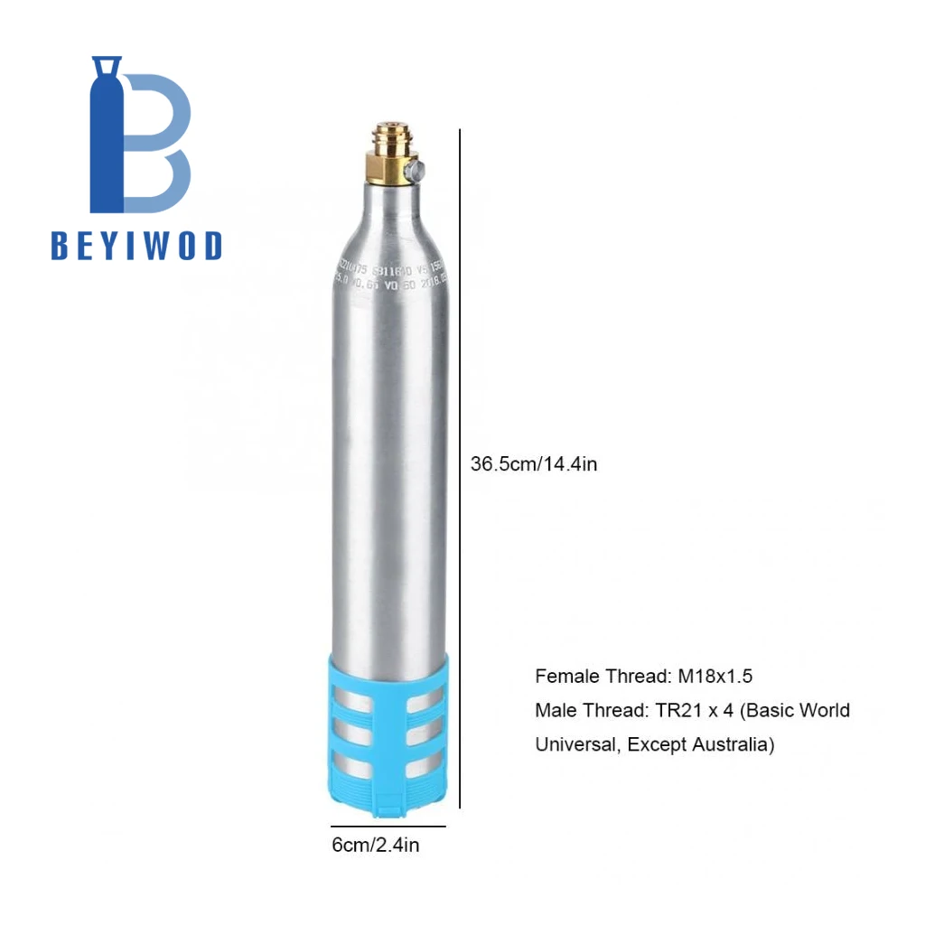 TPED/DOT Certified 0.6L 425g CO2 Cylinder Seamless AA6061 Aluminium High Pressure 250bar Test Pressure for Sparkling Water Maker
