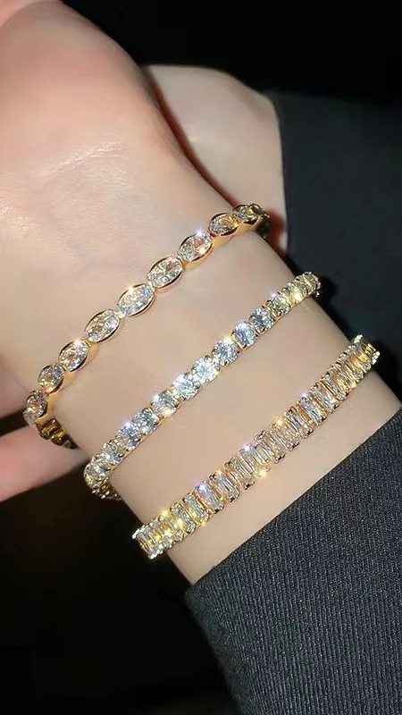 Bracciale Tennis Donna In Cristallo Cubico Zircone Multicolore, Placcato Oro 18k, Lusso Per Matrimonio E Feste, Chiusura A Fibbia