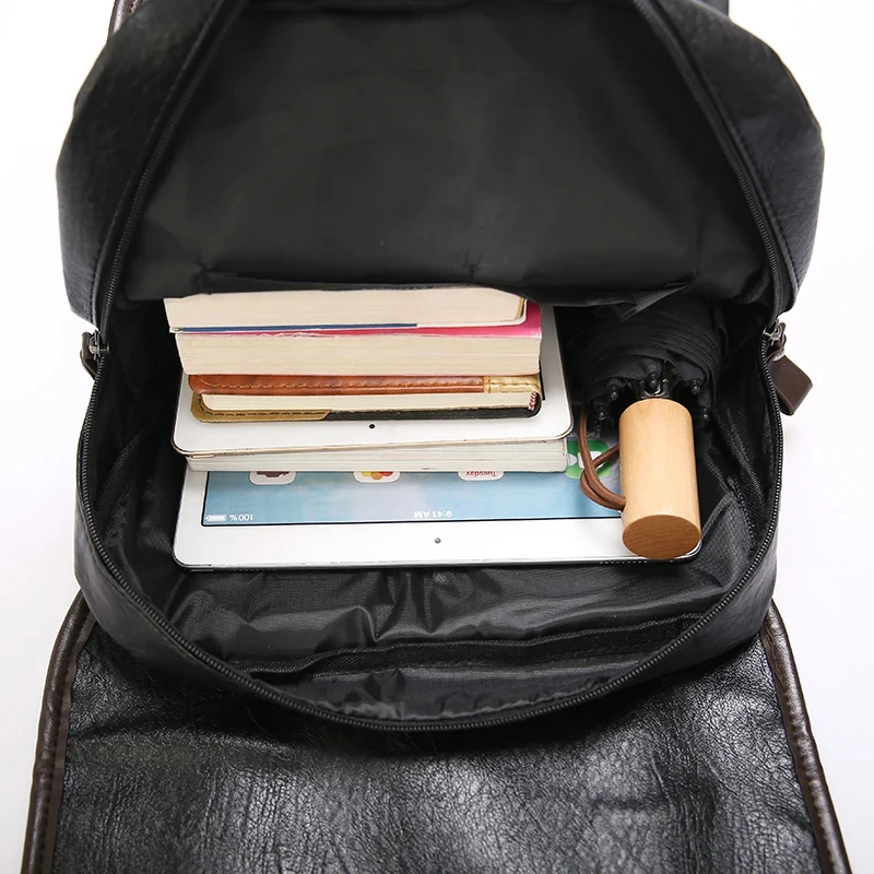 16.5-Inch Fashion PU Leather Laptop Backpack Men Retro Schoolbag Large Capacity Books Waterproof Mochilas Patchwork Teenagers