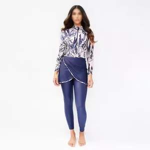 New Style Removable Padded Three-piece Set Long Sleeves Long Pants Women's Muslim Swimsuit Spandex/Polyester Flower Pattern