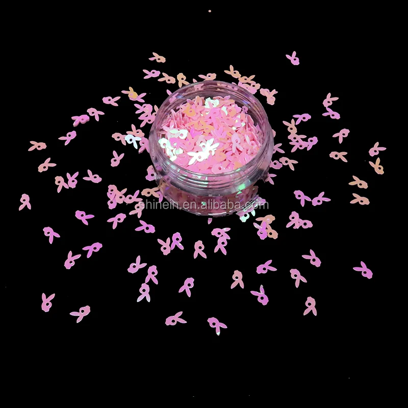 shinein批发动物激光全息兔子形状兔子闪光pvc宽松亮片兔头闪光女性