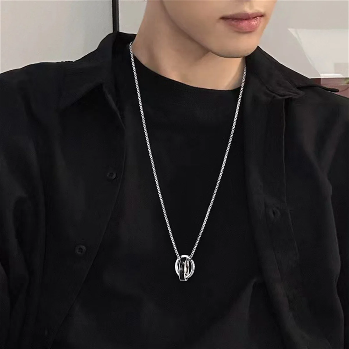 Korean Fashion Cross Rings Pendants Necklaces for Men Trendy Daily Titanium  Steel Chains Accessories on Neck 2024 Street Jewelry