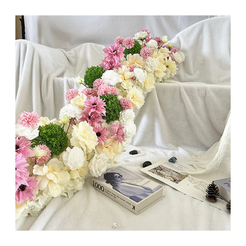 CQ60  Floral Rows Artificial Flowers Table Runner for Wedding Christmas Graduation Halloween Decorations in Homes