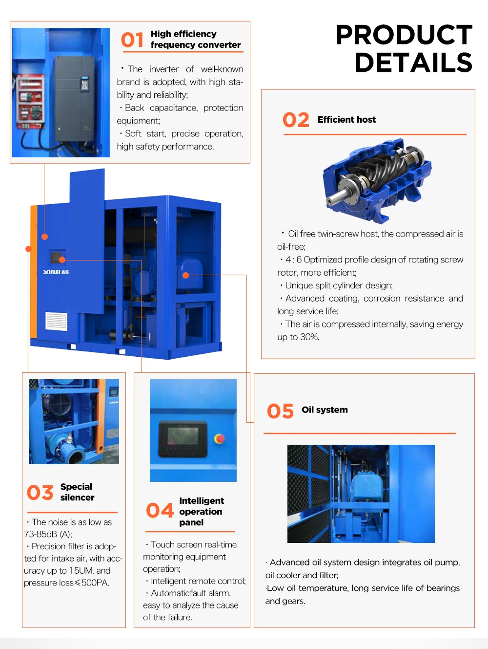 Industrial Oil Free VSD Screw Air Blower Vacuum Pump with PLC
