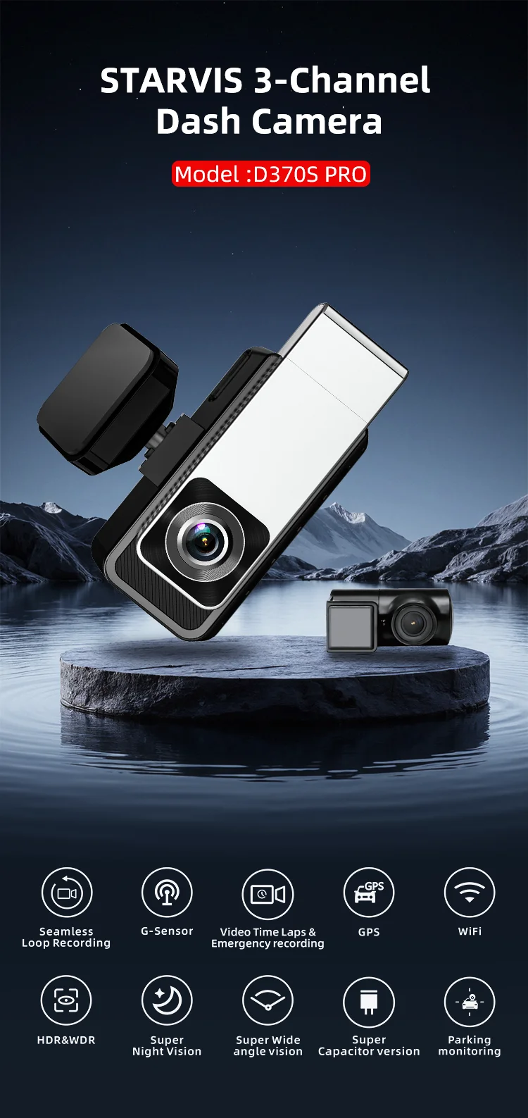 HD 4g Dash Cam 3 Channel 2K Drive Recorder Dash Cam 1944P+1080P+1080P GPS Black Box with 3.0 Inches IPS LCD App for Global Agent details