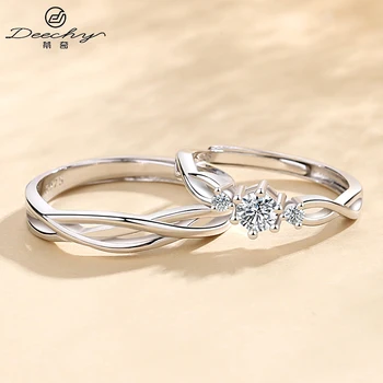 Deechy DQ8206R 925 Sterling Silver Couple Ring Three Stone Rings For Valentine's Day Gift Couple Ring Unisex Fashion Jewelry