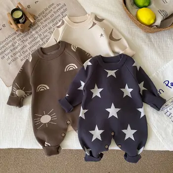 2025 New Baby Clothes Autumn Winter Knitted One-piece Sweaters for Boys and Girls Star and Moon Sweaters Baby Crawling Clothes