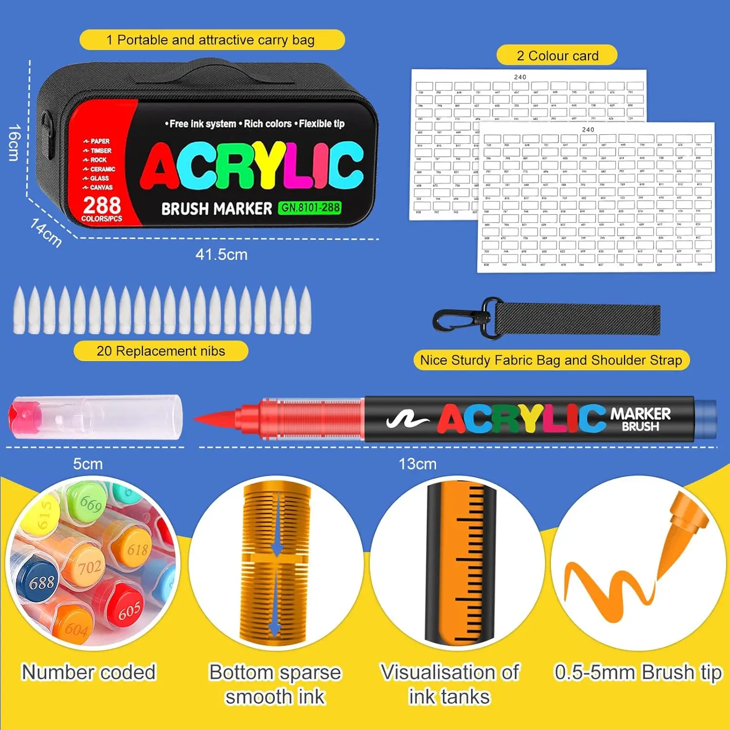Guangna 288 Color Acrylic Marker Set - Permanent Acrylic Paint