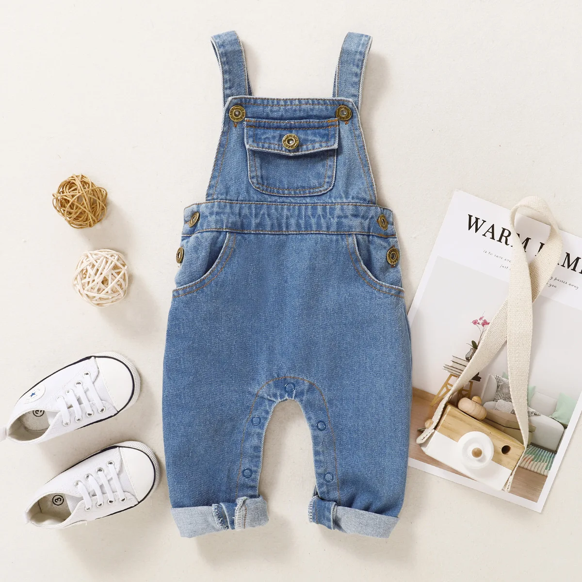 Baby Girl Solid Blue Denim Overalls