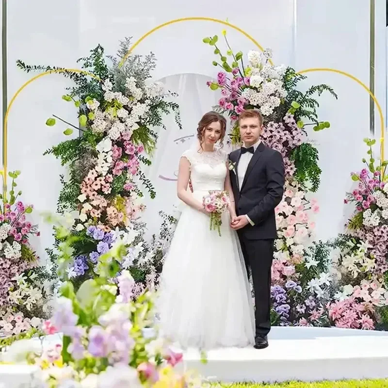 Gold Metal Set of 3 Arch Backdrop Stand for Wedding Events Balloons Flower Arch Stage Background Photo Booth Decoration