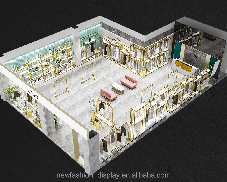 Custom Shiny Gold Stainless Steel Clothes Stand Apparel Garment Display ...