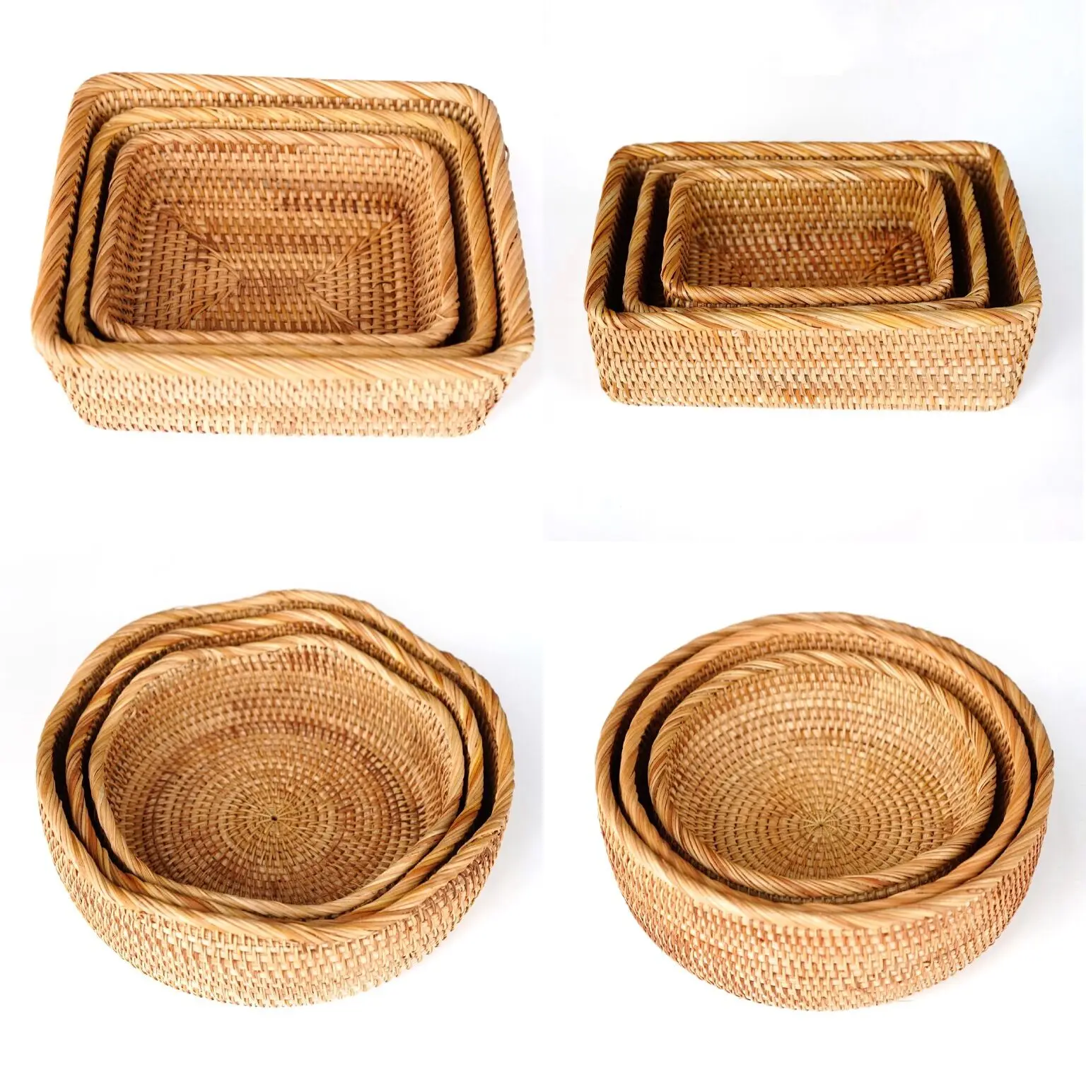 Natural Rattan Storage Basket Rectangular Woven Fruit Wicker Basket