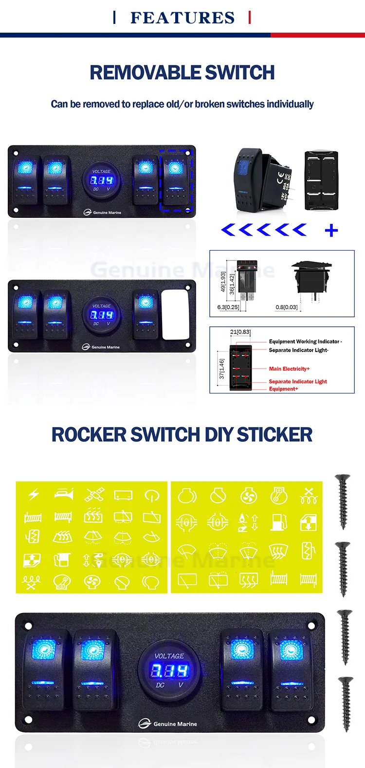 Genuine Marine 4 Gang Rocker Switch Panel With Voltmeter Buy Off Road Light Switch Panel Auto 7138