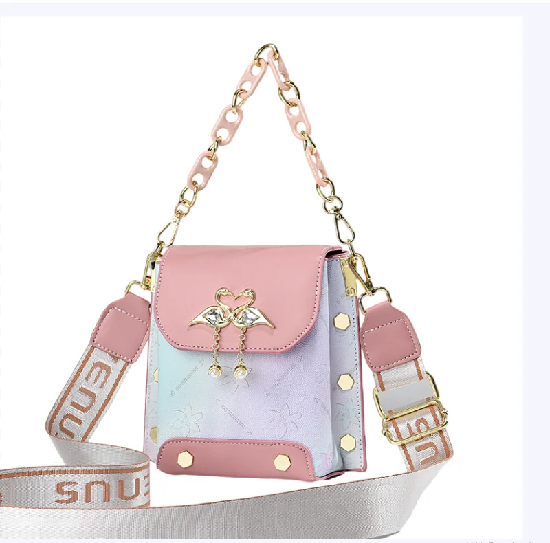 New Gradient Versatile Simple Wide Shoulder Strap Fashion PU Women's Mobile Phone Bags
