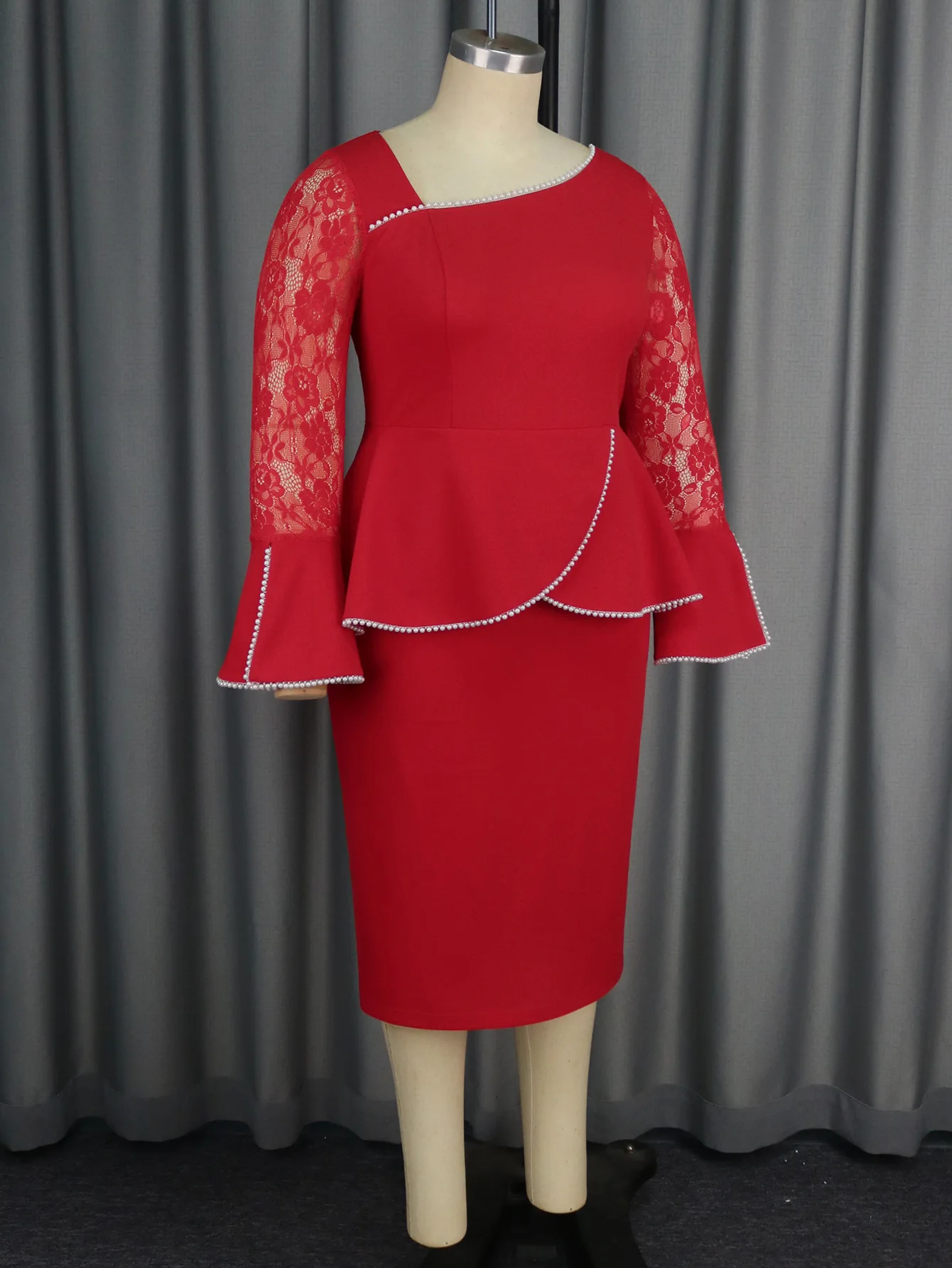 China Manufacturer 2025 Women Pearl Dress Ruffled Plus Size Red Dress Red Bodycon Dress China Manufacturer 2025 Women Pearl Dress Ruffled Plus Size Red Dress Red Bodycon Dress