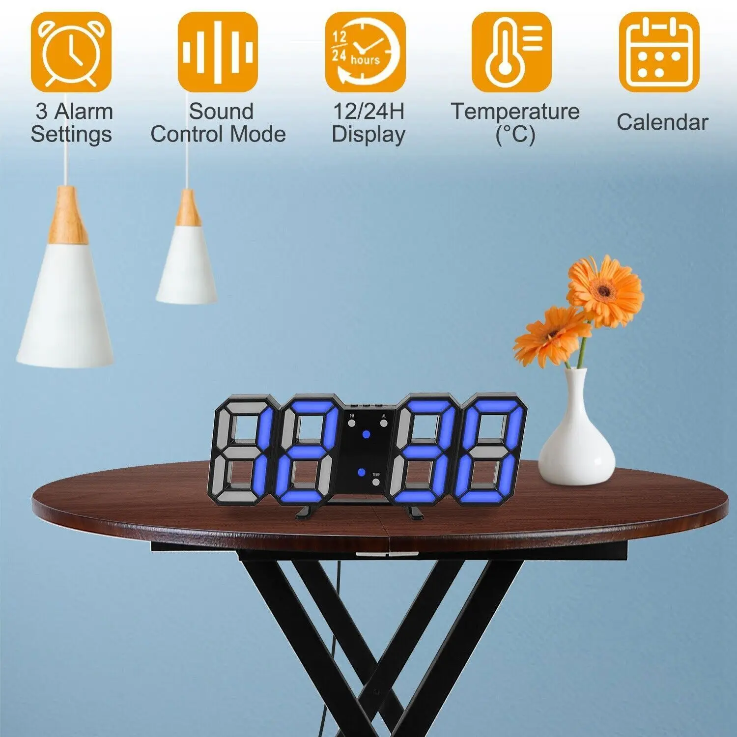 Decoration Living Room 3D LED Digital Clock Wall Deco Glowing Night Mode Adjustable Electronic Table Clock Wall Clock