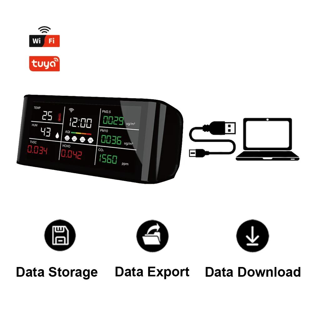 Tuya WIFI Smart CO2 Messgerät TVOC PM2.5 PM1.0 Temperatur und Luftfeuchtigkeit Infrarot-Sensor Luftqualitätsmonitor Sale - Mobile-arrival notice Tuya WIFI Smart CO2 Messgerät TVOC PM2.5 PM1.0 Temperatur und Luftfeuchtigkeit Infrarot-Sensor Luftqualitätsmonitor Sale - Mobile-arrival notice