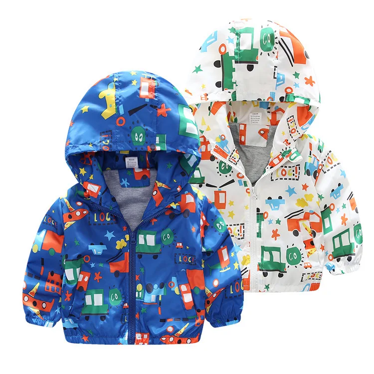 Cute Toddler Boys Girls Cartoon Print Zip Dust Coats Hooded Trench