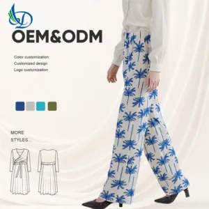 Ladies' Summer Pants, Palm Tree Print, Casual Beach Wear, Polyester