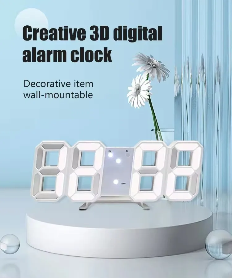 Sophisticated Technology 3D Home Decor Display Temperature and Date Digital Alarm Wall LED Desktop Large Table LED Clock