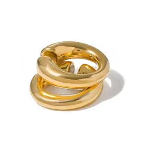 Stylish Unisex Stainless Steel Round Chunky Clip-On Earrings Gold Plated Waterproof Cuff Trendy Jewelry