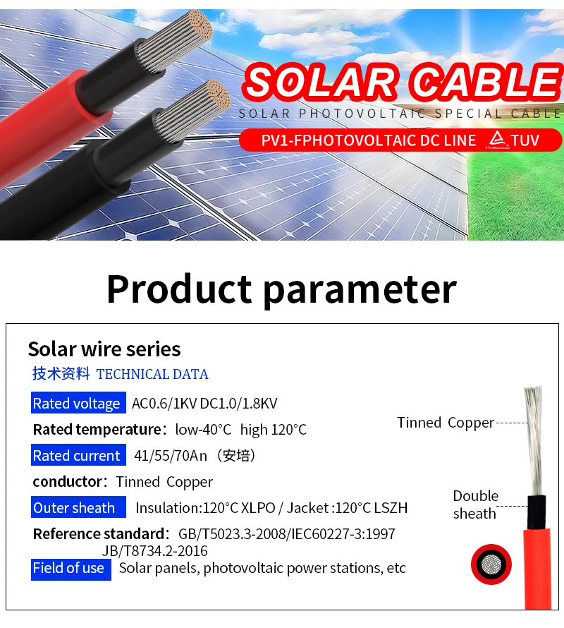 V V Tuv Approved Tinned Copper Dc Xlpe Insulation Pv Wire Solar Cable Mm Mm Mm Mm