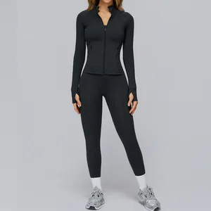 Customized Casual Long Sleeve Yoga Wrap Top Jackets Slim Fit Gym Outdoor Tight Leggings Running Sports Jacket Sets for Women