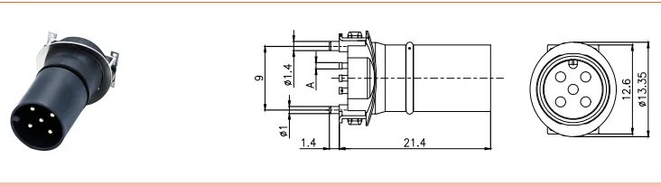SMD Socket IP67 Shield Insulation M12 Male Connector 5 Pin ROHS