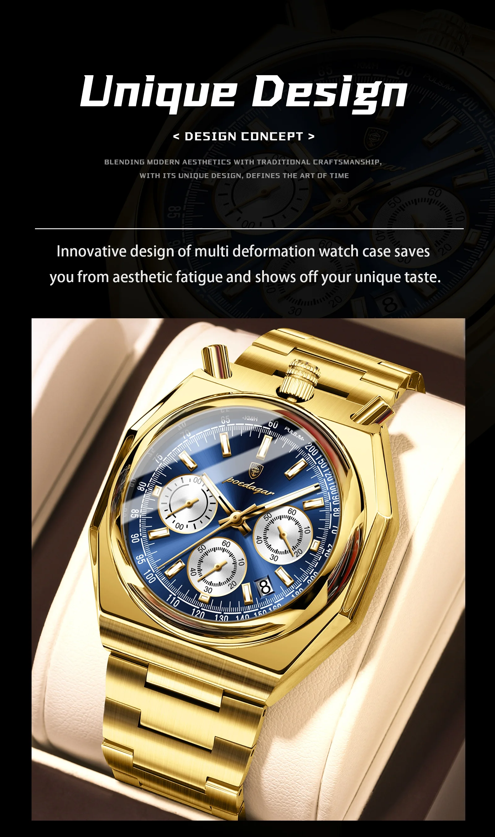 Poedagar 897 Chronograaf Heren Quartz Horloges Lichtgevende Wijzers Drie Ogen Wijzerplaten Mode Multifunctionele Lichtgevende Waterdichte Horloges