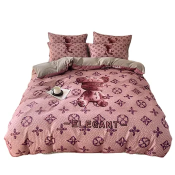 Hot Sale Fashion brushed cotton 4-in-1 bedding set queen-size duvet set Sheet Bedding set is popular