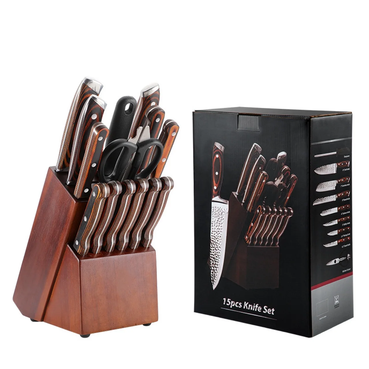 Classics Stainless Steel Chef Kitchen Knife Set With Wooden Knife Block