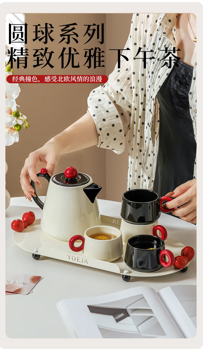 product hot sale of red modern ceramic tea set home gifts must be set of 4 tea set143-52