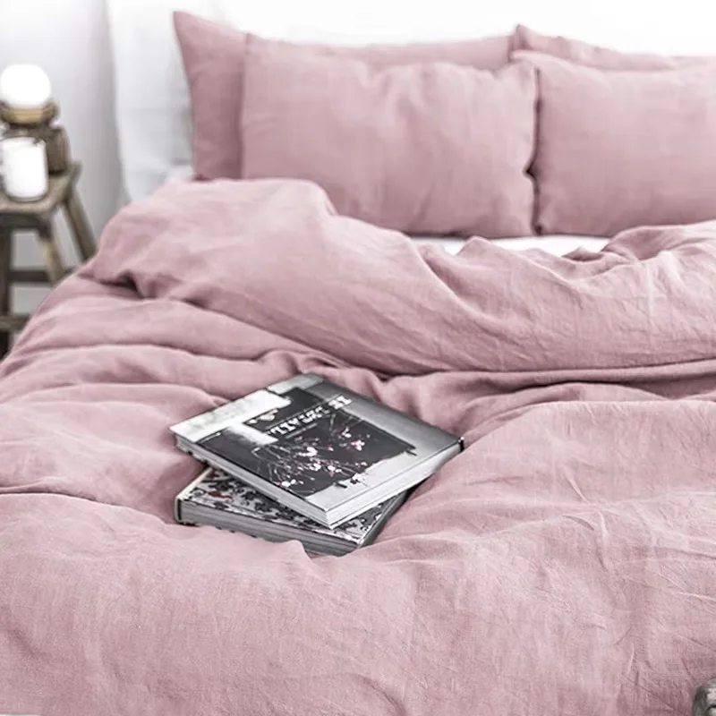 Pure Linen Bedding Set 170 Gsm Stone Washed Linen Bed Sheet Set