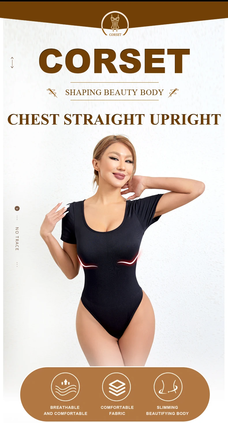 Custom Gym Women Round Neck Seamless Sleeved Thong Panties Tummy Control Shapewear Bodysuit Underwear Waist Trainer Shaper manufacture