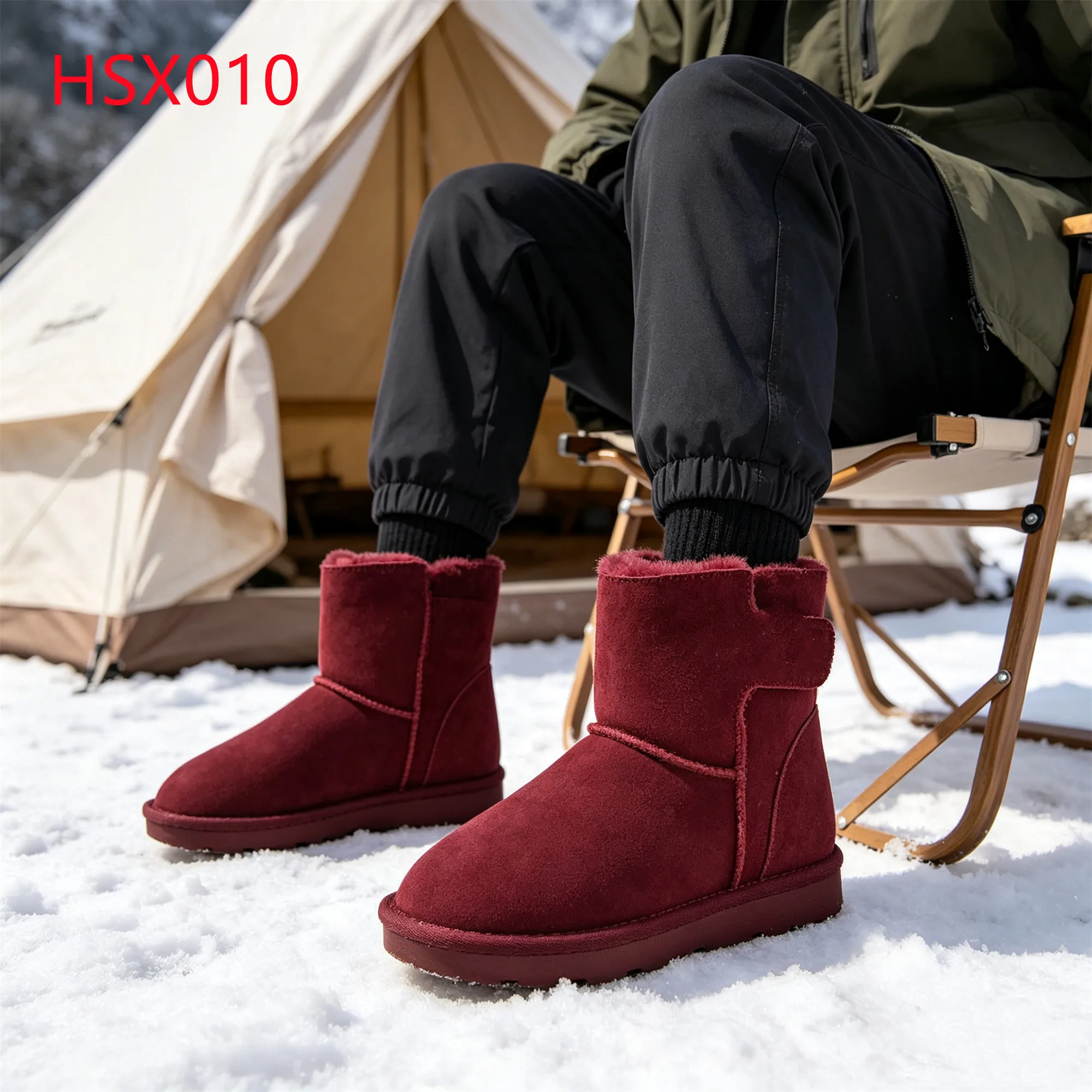 LXG,Icy Pavement Anti-slip TPR Sole Burgundy Winter Boots Frosty Weather Freezing Proof Short Shaft Hua Singh Snow Boots HSX010