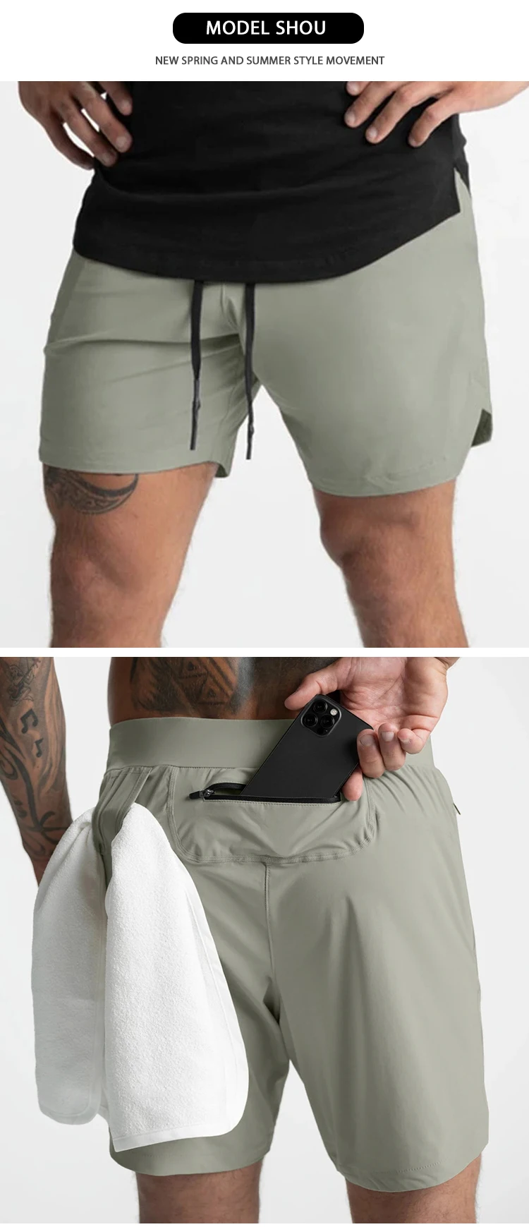 Custom Men Summer Quick Dry Jogging Shorts Fitness Training 2 In 1