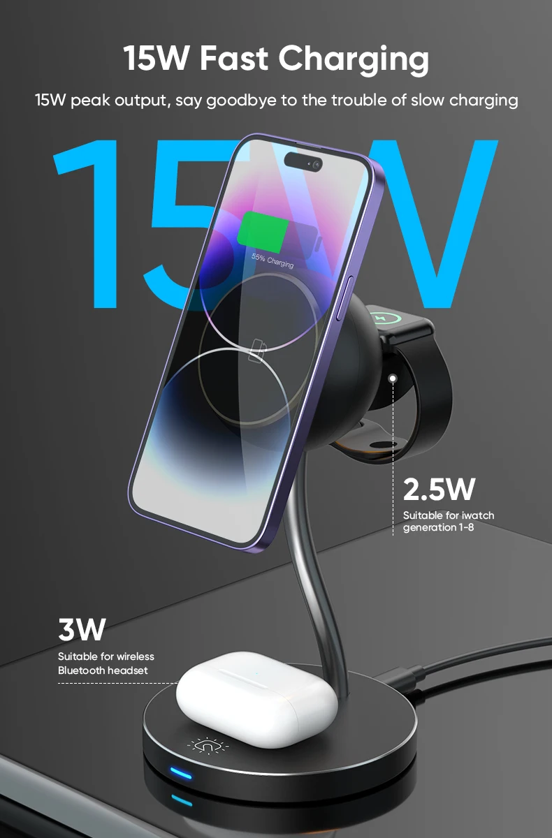 4in1 Led Flowing Light Phone Wireless Charger Desktop Bedside