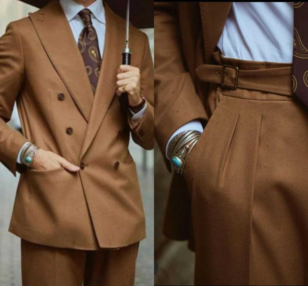 Made to Measure Bespoke Brown Men Suits Double Breasted Tuxedo Men Wedding Prom Suit Cas