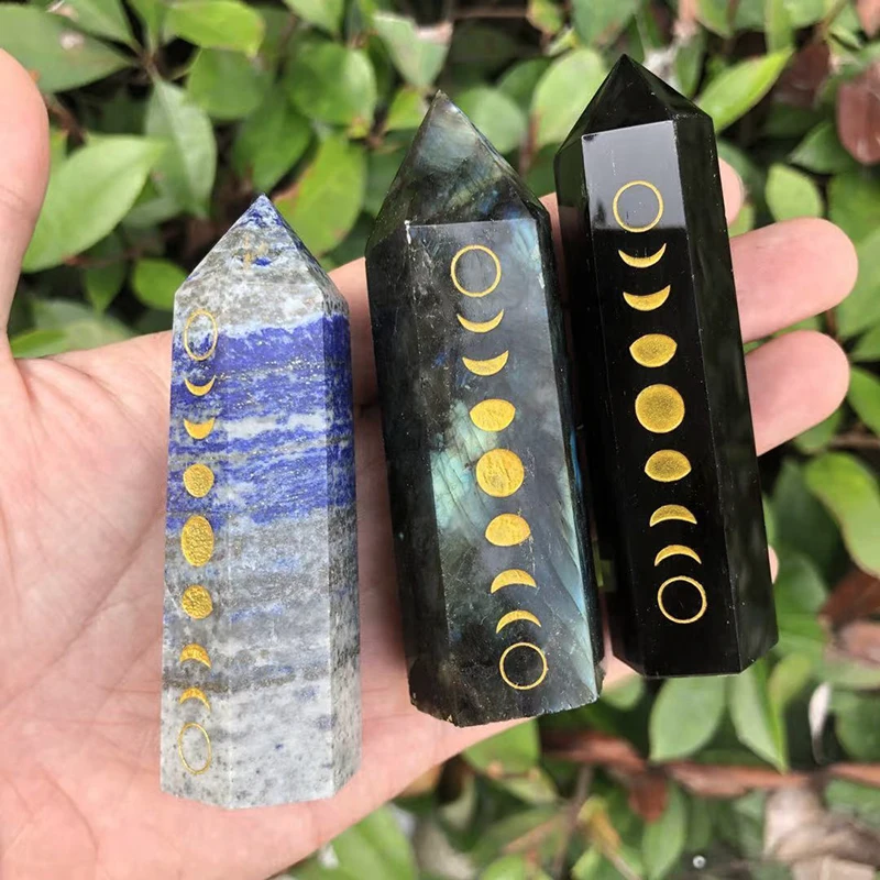 Crystal Tower Obelisk with Moon Phase Symbol Engraved Symbol Wholesale Crystal Point
