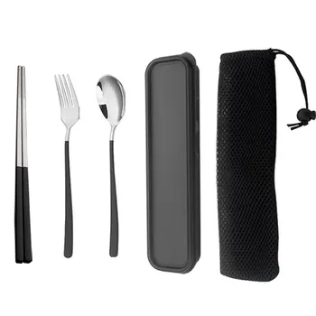 Black Cutlery Flatware Set 18/8 Outdoor Camping Portable Stainless ...