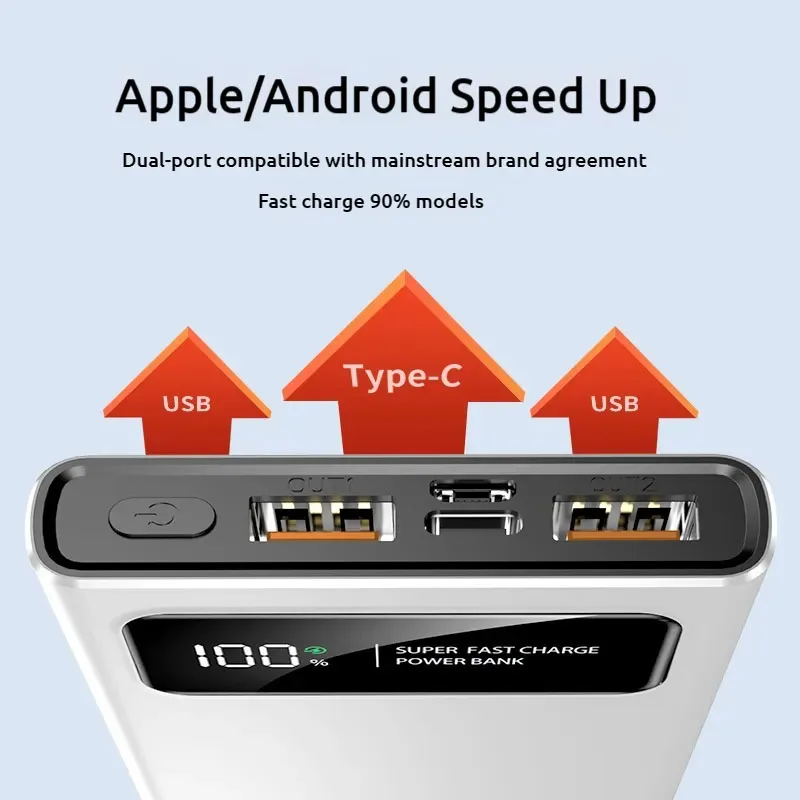 Power Bank 10000mAh Super Fast Charging PD 22.5W, Built-in USB-A+C Port, Digital Display Phone Battery Pack ,Black White PB206