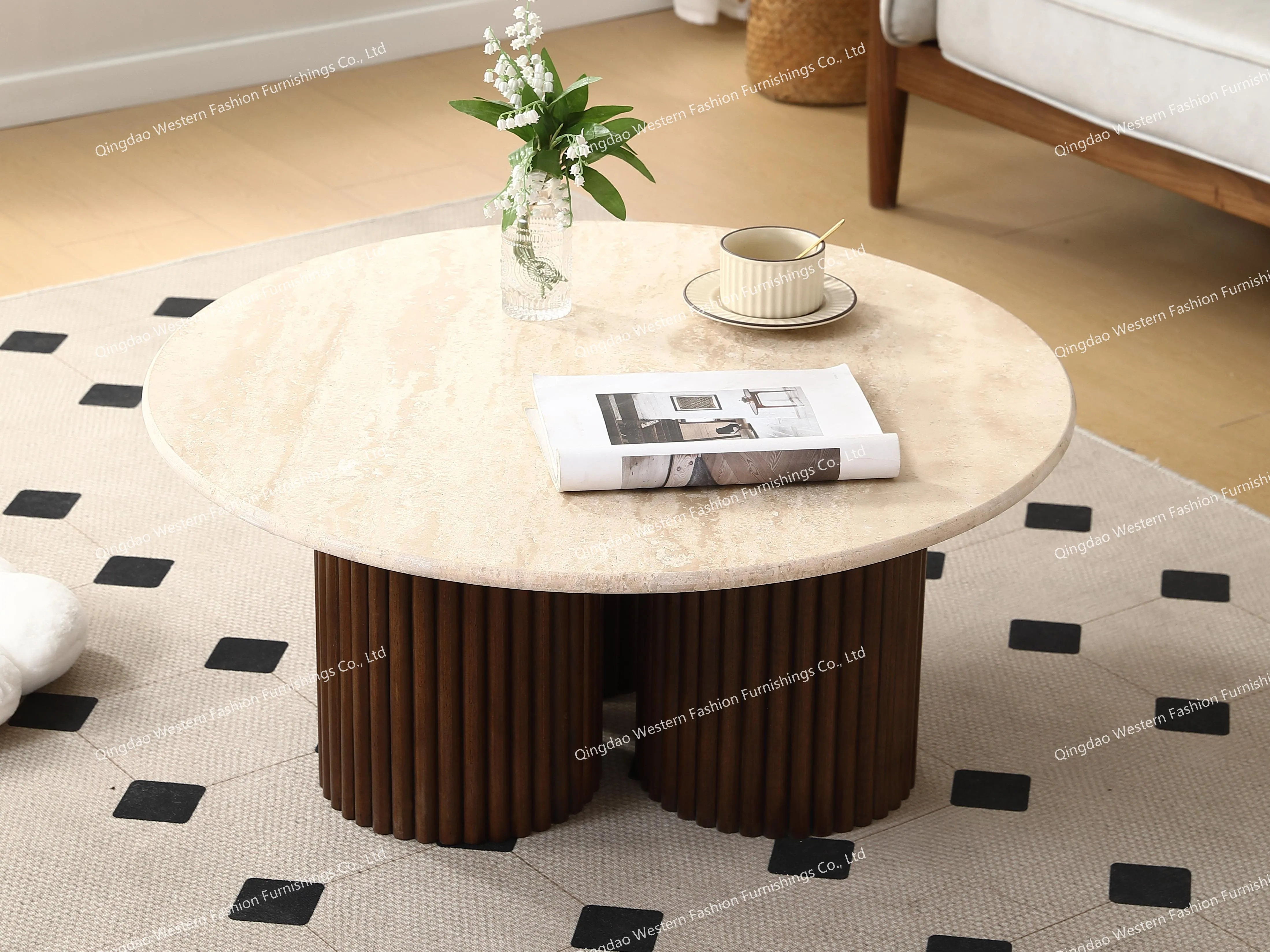Mid-Century Modern Coffee Table Modern Travertine Stone Coffee Table and Coffee Stand Set for Home