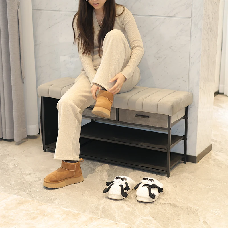Customized Modern Metal Shoe Rack Bench Shoe Organizer Space Saver Modern Shoe Cabinet,seating Living Room Furniture