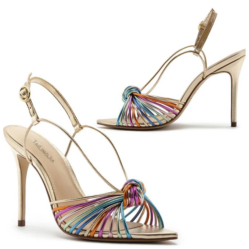 Elegant high heel slip-on pointed toe sandals 7cm