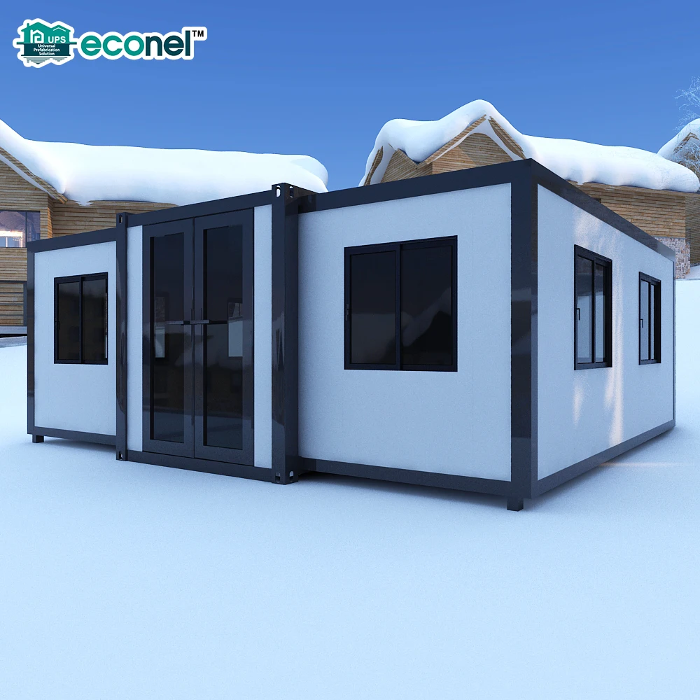 مدل مدرن ۲۰ فوتی، خانه فولادی جمع‌شونده قابل گسترش، ویلا پیش‌ساخته دو اتاق خوابه مناسب استفاده تجاری موجود