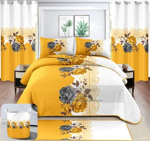 Wholesale 8 Piece Bedspread Quilt Set King Size with Carpet Set Cotton Touch Bedding Set with Curtains