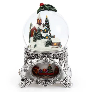 ODM Crystal custom snow water ball Snow Ball Music Box For Decor Products Light Music Box christmas house snow globe